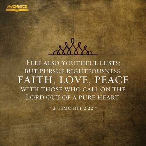 Flee also youthful lusts: but follow righteousness, faith, charity, peace, with them that call on the Lord out of a pure heart. (2 Timothy 2:22)