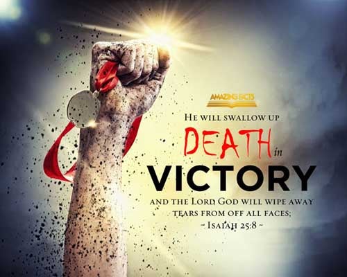 He will swallow up death in victory; and the Lord GOD will wipe away tears from off all faces; and the rebuke of his people shall he take away from off all the earth: for the LORD hath spoken it. (Isaiah 25:8)