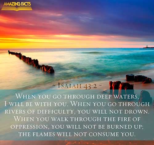 When thou passest through the waters, I will be with thee; and through the rivers, they shall not overflow thee: when thou walkest through the fire, thou shalt not be burned; neither shall the flame kindle upon thee. (Isaiah 43:2)