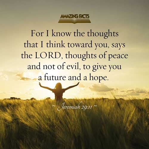 For I know the thoughts that I think toward you, saith the LORD, thoughts of peace, and not of evil, to give you an expected end. Jeremiah 29:11