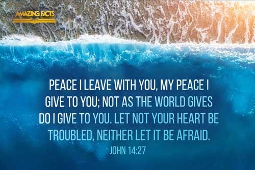 Peace I leave with you, my peace I give unto you: not as the world giveth, give I unto you. Let not your heart be troubled, neither let it be afraid. John 14:27