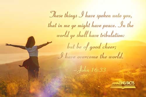 These things I have spoken unto you, that in me ye might have peace. In the world ye shall have tribulation: but be of good cheer; I have overcome the world. John 16:33