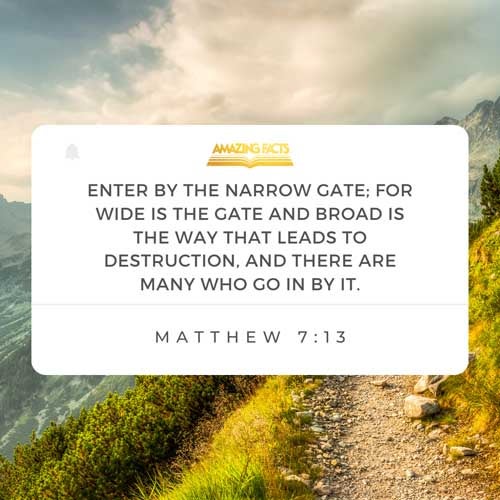 Enter ye in at the strait gate: for wide is the gate, and broad is the way, that leadeth to destruction, and many there be which go in thereat: Matthew 7:13