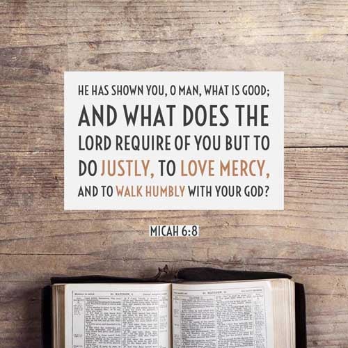 He hath shewed thee, O man, what is good; and what doth the LORD require of thee, but to do justly, and to love mercy, and to walk humbly with thy God? Micah 6:8