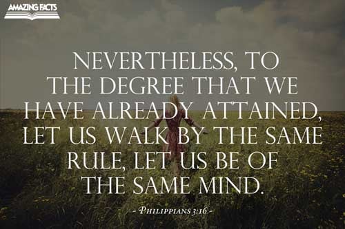 Nevertheless, whereto we have already attained, let us walk by the same rule, let us mind the same thing. Philippians 3:16