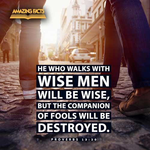 He that walketh with wise men shall be wise: but a companion of fools shall be destroyed. Proverbs 13:20