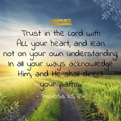 Trust in the LORD with all thine heart; and lean not unto thine own understanding. In all thy ways acknowledge him, and he shall direct thy paths. Proverbs 3:5-6