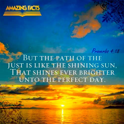 But the path of the just is as the shining light, that shineth more and more unto the perfect day. Proverbs 4:18