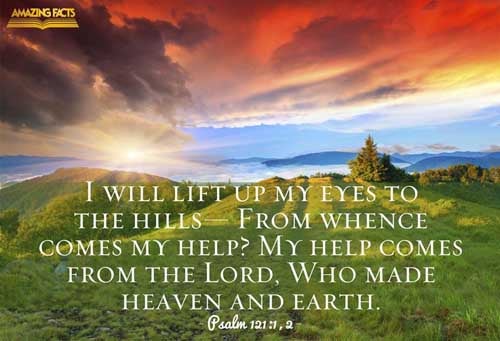 A Song of degrees. I will lift up mine eyes unto the hills, from whence cometh my help. (Psalms 121:1)