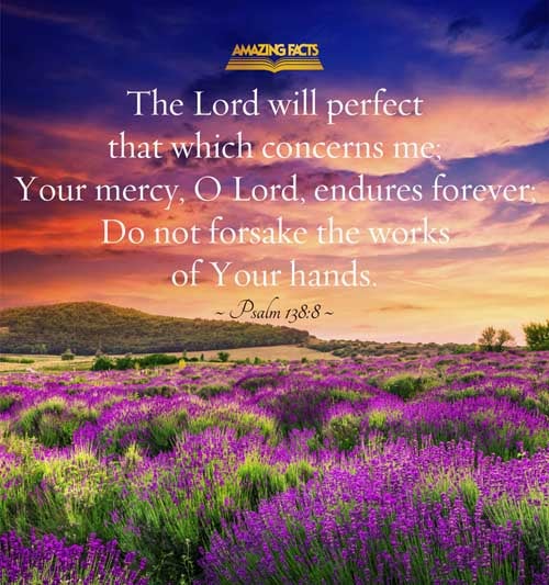 The LORD will perfect that which concerneth me: thy mercy, O LORD, endureth for ever: forsake not the works of thine own hands. Psalms 138:8