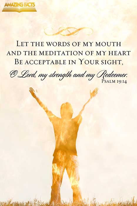 Let the words of my mouth, and the meditation of my heart, be acceptable in thy sight, O LORD, my strength, and my redeemer. (Psalms 19:14)