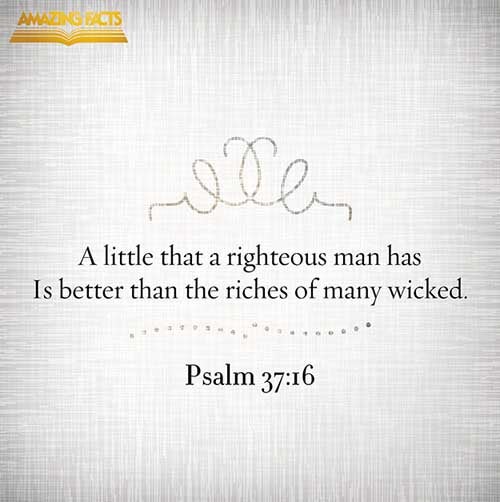 A little that a righteous man hath is better than the riches of many wicked. (Psalms 37:16)
