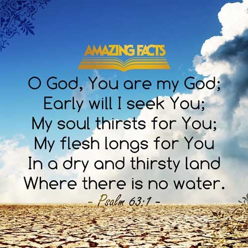 A Psalm of David, when he was in the wilderness of Judah. O God, thou art my God; early will I seek thee: my soul thirsteth for thee, my flesh longeth for thee in a dry and thirsty land, where no water is; (Psalms 63:1)