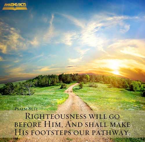 Righteousness shall go before him; and shall set us in the way of his steps. (Psalms 85:13)