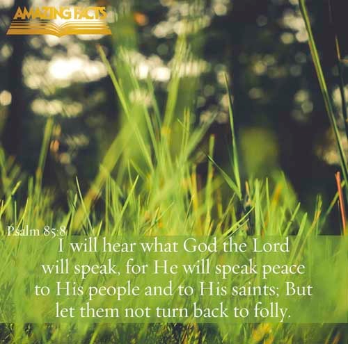 I will hear what God the LORD will speak: for he will speak peace unto his people, and to his saints: but let them not turn again to folly. Psalms 85:8