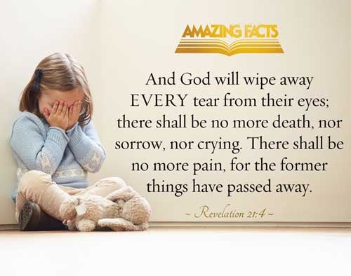 And God shall wipe away all tears from their eyes; and there shall be no more death, neither sorrow, nor crying, neither shall there be any more pain: for the former things are passed away. Revelation 21:4